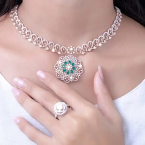 Elegant silver -Tone jewellery set necklace & ring